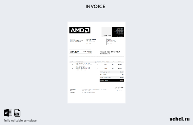 цифровая загрузка шаблона счета фактуры AMD в США